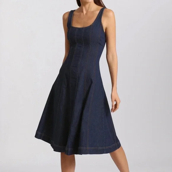 Brand New - AVEC LES FILLES Denim Fit-and-flare Midi Dress πβ¨ - Picture 7 of 13
